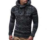Leif Nelson Men's Knit Hoodie Sweater with Button Accents – Cable Design