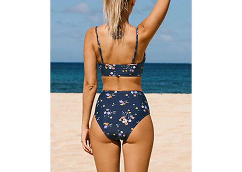 Cupshe Women's Ditsy Floral Bikini Top & High-Rise Bottoms Set