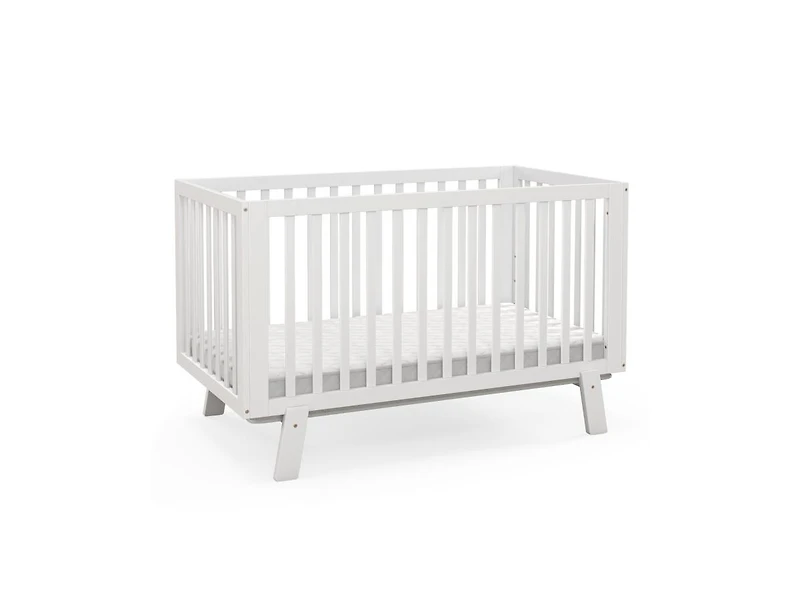Slickblue Rubber Wood Baby Crib with Adjustable Mattress Heights and Guardrails-White