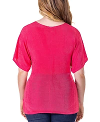 24seven Comfort Apparel V Neck Knot Front Kimono Sleeve Top