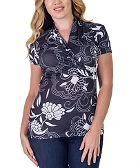 24seven Comfort Apparel Print Short Sleeve V Neck Wrap Top