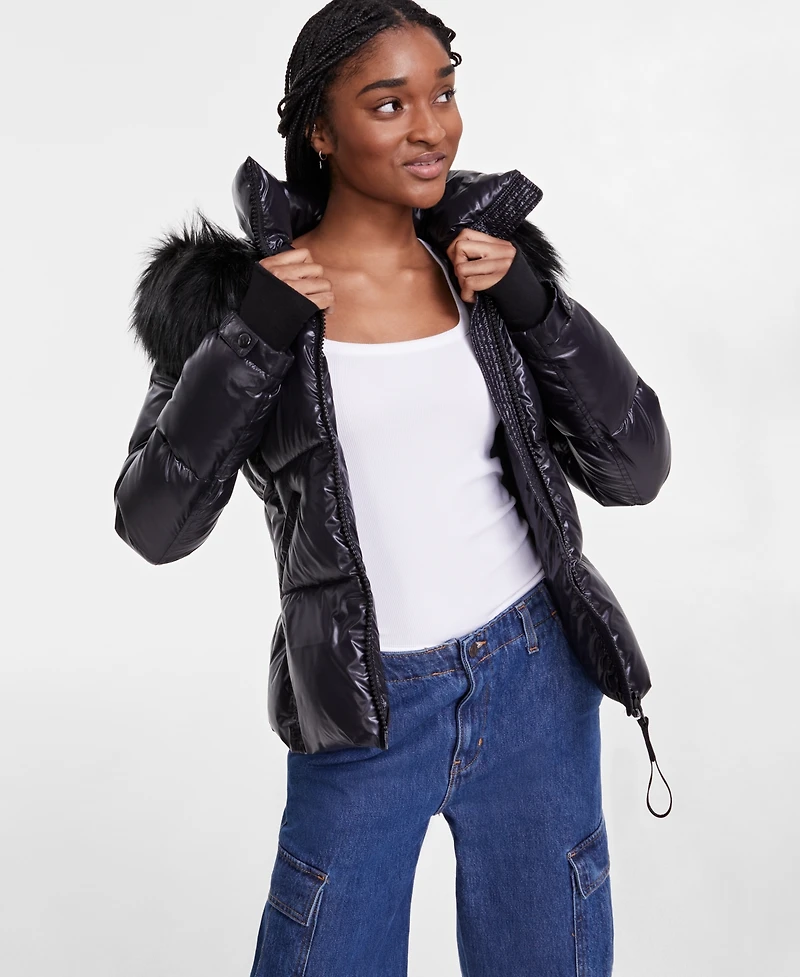 S13 Women's Hooded Allie Faux-Fur-Trim Hooded Puffer Coat