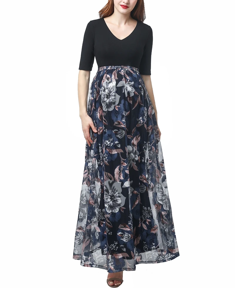 kimi + kai Maternity Annabelle Mesh Print Maxi Dress