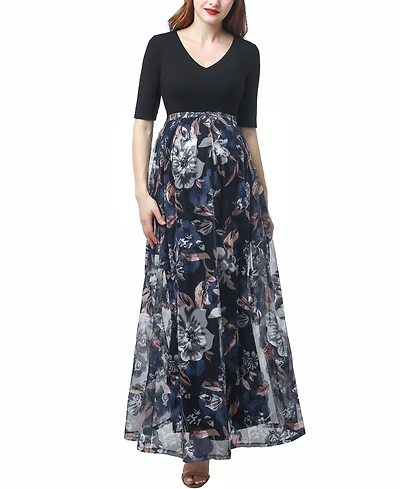kimi + kai Maternity Annabelle Mesh Print Maxi Dress