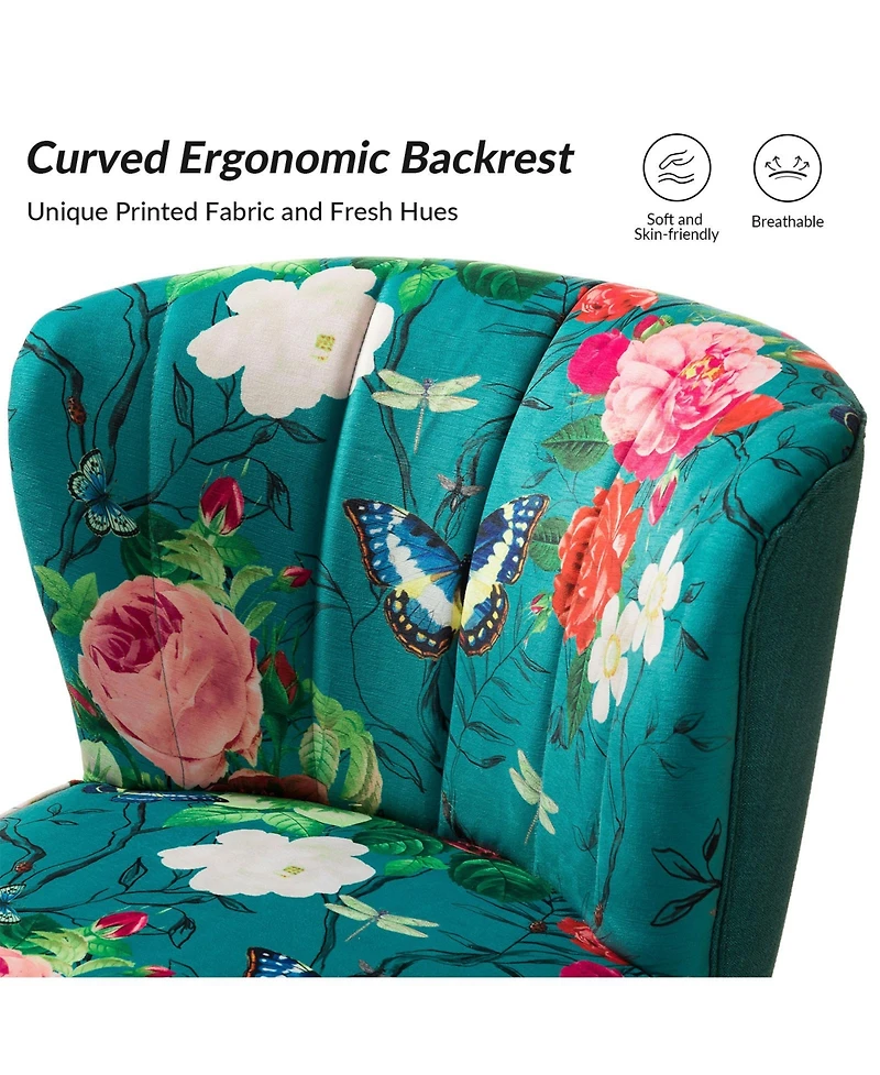 Tufted Floral Fabric Accent Chair with Gold Metal Legs for Living Room