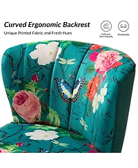 Tufted Floral Fabric Accent Chair with Gold Metal Legs for Living Room