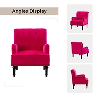 Velvet Tufted Upholstered Armchair with Nailhead Trim