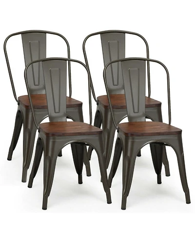 Sugift 18 Inch Set of 4 Stackable Metal Dining Chair with Wood Seat