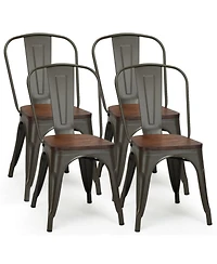 Sugift 18 Inch Set of 4 Stackable Metal Dining Chair with Wood Seat