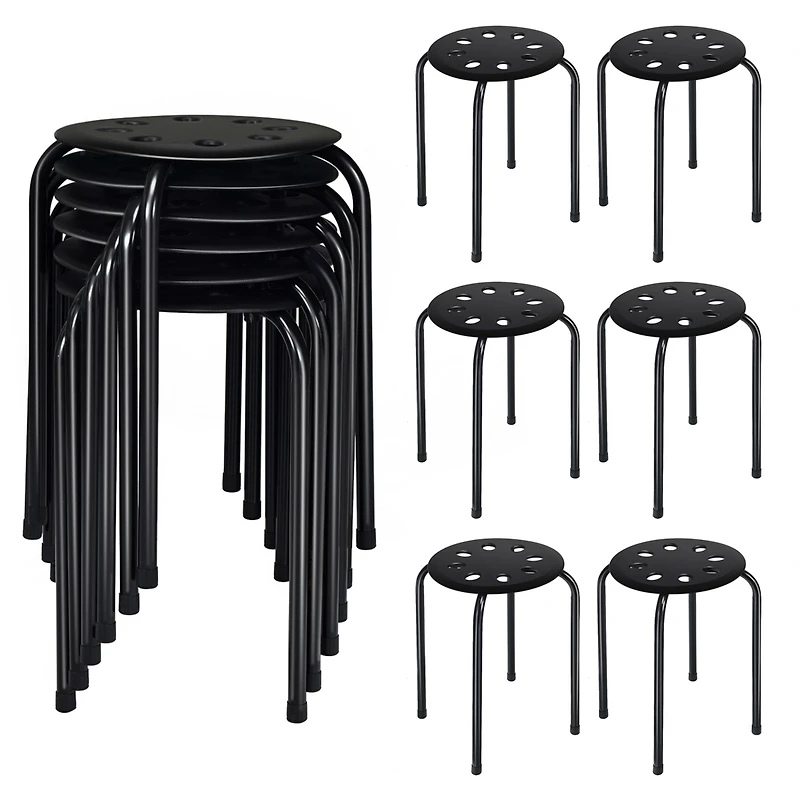 17.5 Inch Set of 6 Portable Plastic Stack Stools with Metal Frame