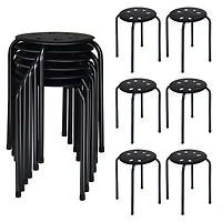 17.5 Inch Set of 6 Portable Plastic Stack Stools with Metal Frame