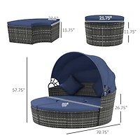 Outsunny Rat Daybed Patio Furniture Set w/ Adjustable Canopy, Dark
