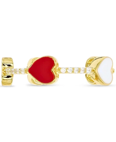 Cubic Zirconia & Red White Enamel Polished Heart Ring 14k Gold-Plated Sterling Silver