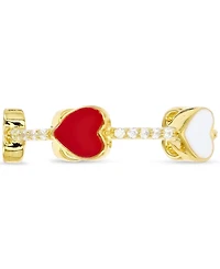 Cubic Zirconia & Red White Enamel Polished Heart Ring 14k Gold-Plated Sterling Silver