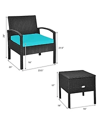 Sugift 3 Pieces Pe Rattan Wicker Sofa Set with Washable and Removable Cushion for Patio