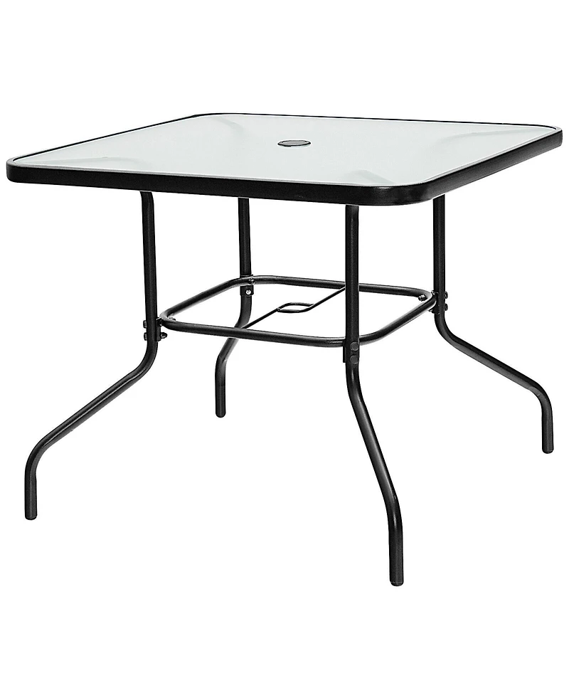 Sugift 35 Inch Patio Dining Square Tempered Glass Table with Umbrella Hole