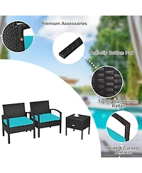 Sugift 3 Pieces Pe Rattan Wicker Sofa Set with Washable and Removable Cushion for Patio