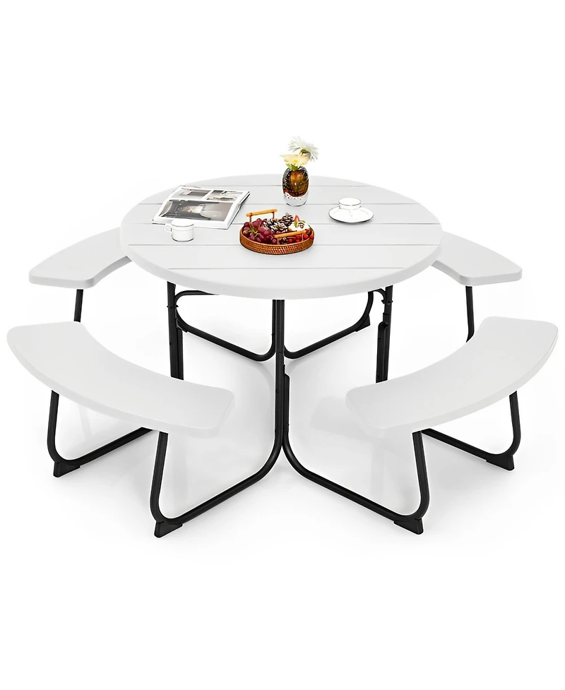 8-Person Outdoor Picnic Table and Bench Set with Umbrella Hole