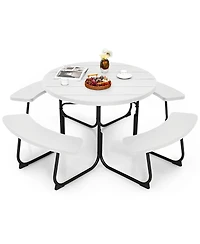 8-Person Outdoor Picnic Table and Bench Set with Umbrella Hole