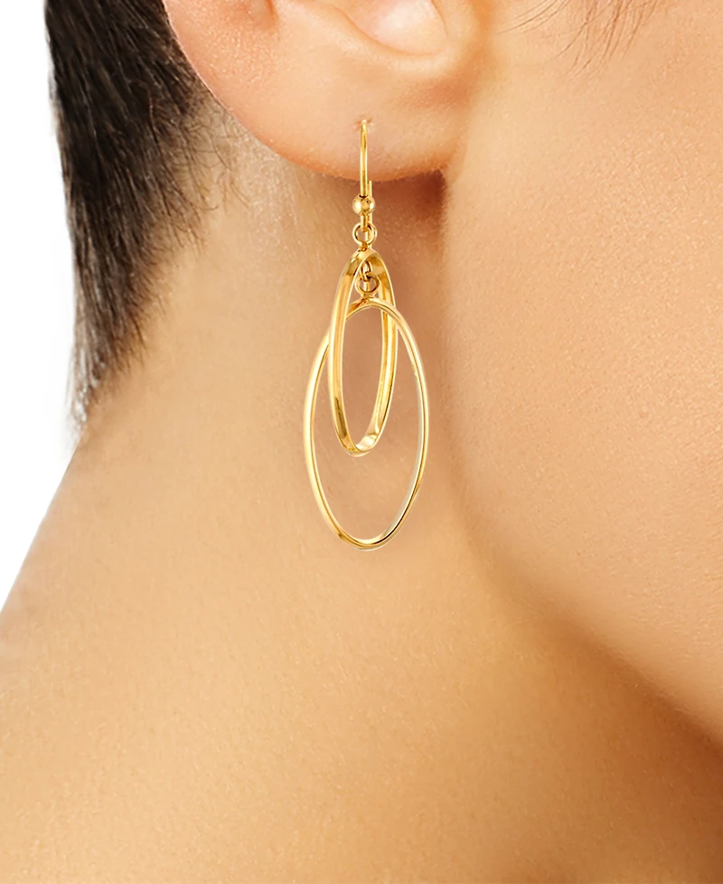 Polished Interlocking Orbital Oval Drop Hoop Earrings in 10k Gold