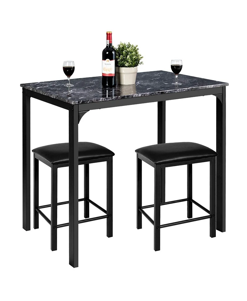 Sugift 3 Pieces Dining Table Set with Faux Marble Tabletop and 2 Chairs