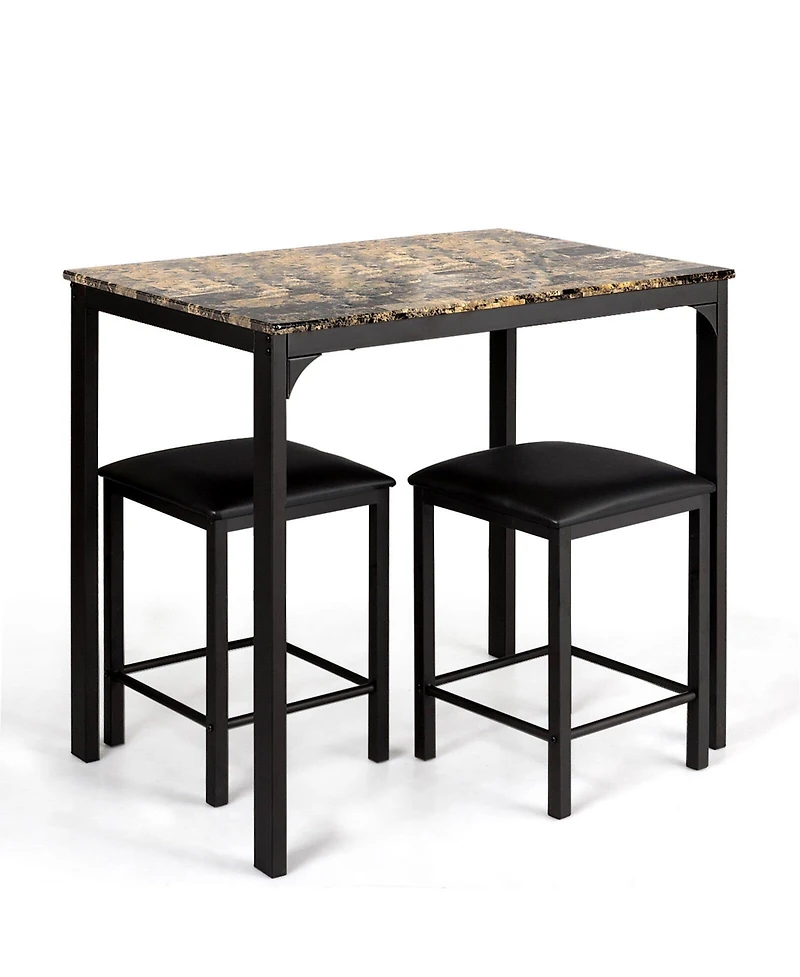 Sugift 3 Pieces Dining Table Set with Faux Marble Tabletop and 2 Chairs