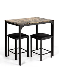 Sugift 3 Pieces Dining Table Set with Faux Marble Tabletop and 2 Chairs