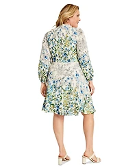 Maggy London Plus Size Floral-Print Tie-Neck Dress