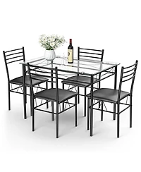 Sugift 5 Pieces Dining Set with Tempered Glass Top Table and 4 Upholstered Chairs