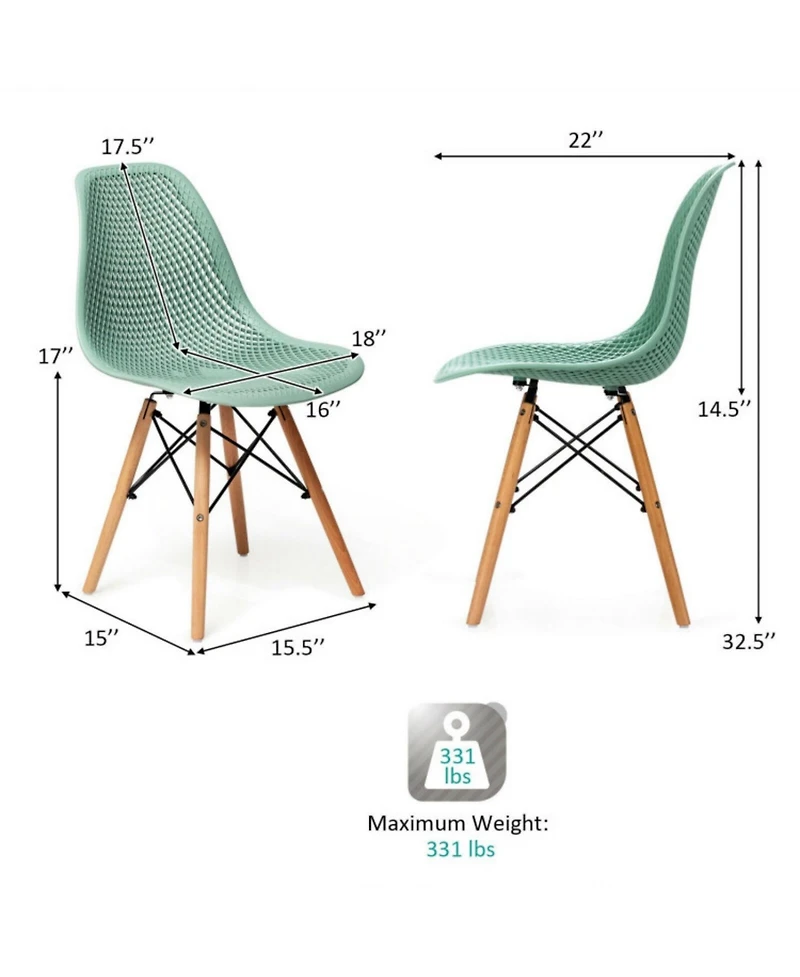 Sugift 2 Pieces Modern Plastic Hollow Chair Set with Wood Leg