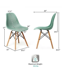 Sugift 2 Pieces Modern Plastic Hollow Chair Set with Wood Leg