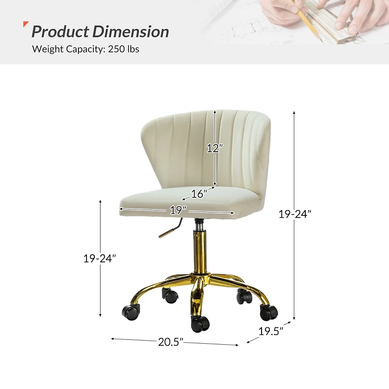 Modern Velvet Cute Armless Office Chair for Living Room Vanity Study