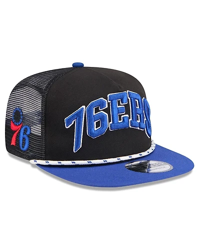 New Era Men's Black/Royal Philadelphia 76ers Throwback Team Arch Golfer Snapback Hat