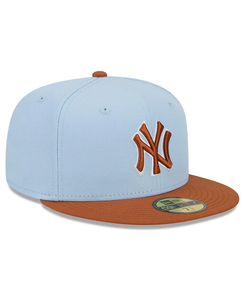 New Era Men's Light Blue/Brown York Yankees Spring Color Basic Two-Tone 59fifty Fitted Hat