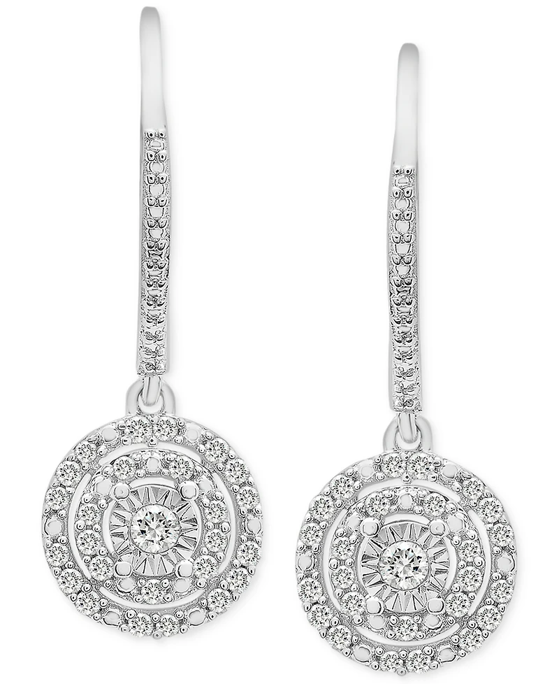 Diamond Circle Leverback Drop Earrings (1/4 ct. tw) in Sterling Silver, Created for Macy's