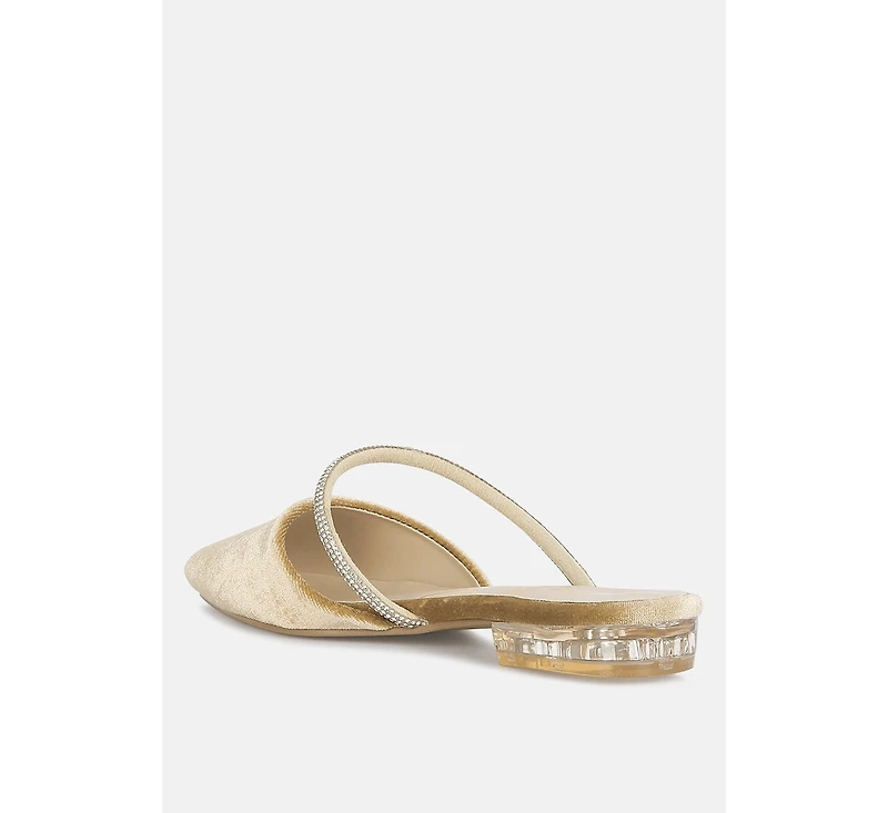 turnon velvet diamante detail flat mules