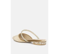 turnon velvet diamante detail flat mules