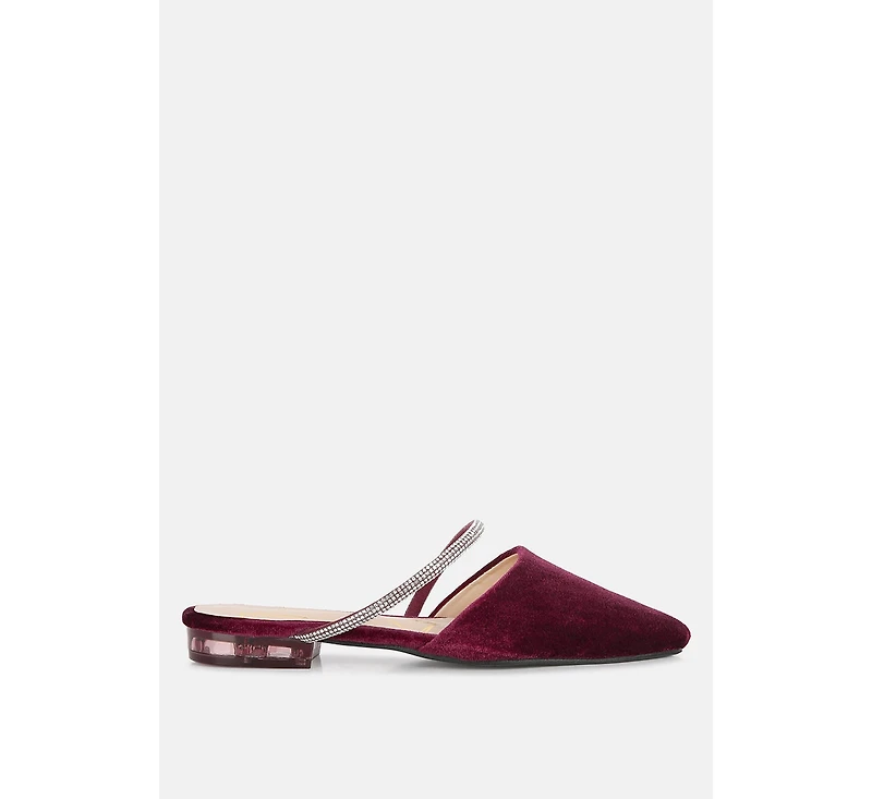 turnon velvet diamante detail flat mules