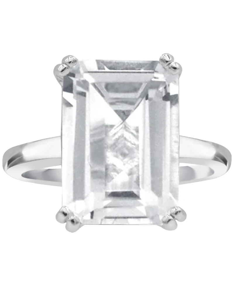 Gemstone Emerald-Cut Statement Ring 14k Gold-Plated Sterling Silver (Also White Quartz & Black Onyx)