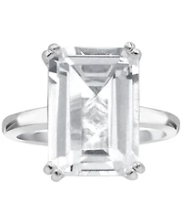 Gemstone Emerald-Cut Statement Ring 14k Gold-Plated Sterling Silver (Also White Quartz & Black Onyx)