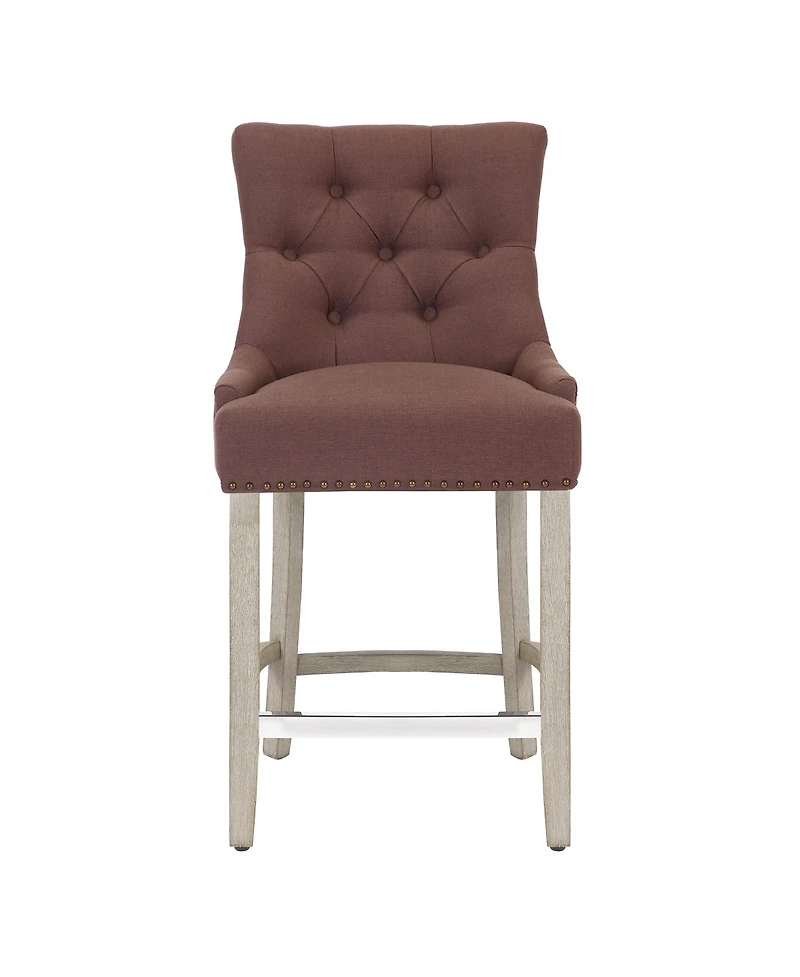 24" Linen Tufted Buttons Upholstered Wingback Counter Stool (Set of