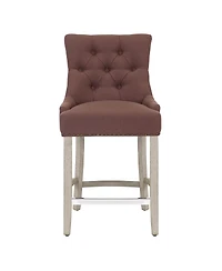 24" Linen Tufted Buttons Upholstered Wingback Counter Stool (Set of