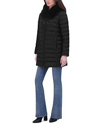 Tahari Women's Faux-Fur-Trim Hooded Packable Shine Puffer Coat