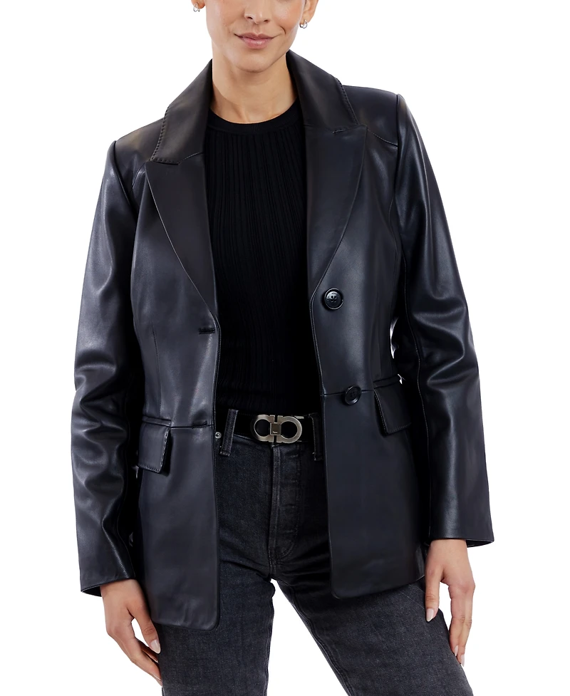 Anne Klein Women's Leather Button-Front Blazer Coat