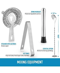 24 Piece Professional Stainless Steel Bartender Set with Bamboo Stand