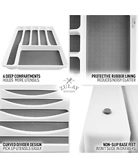 Kitchen Utensil Drawer Organizer Tray with Soft Grip Interior Lining (6 Compartment)