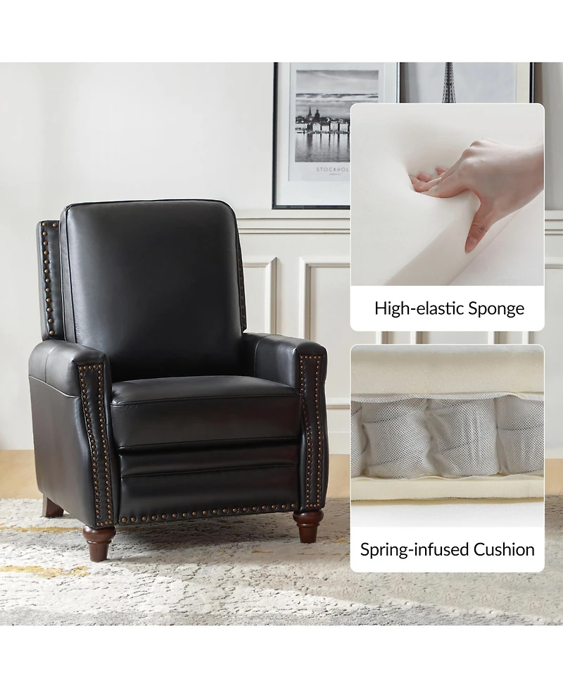 Bellino Modern Genuine Leather Recliner with Nailhead Trim