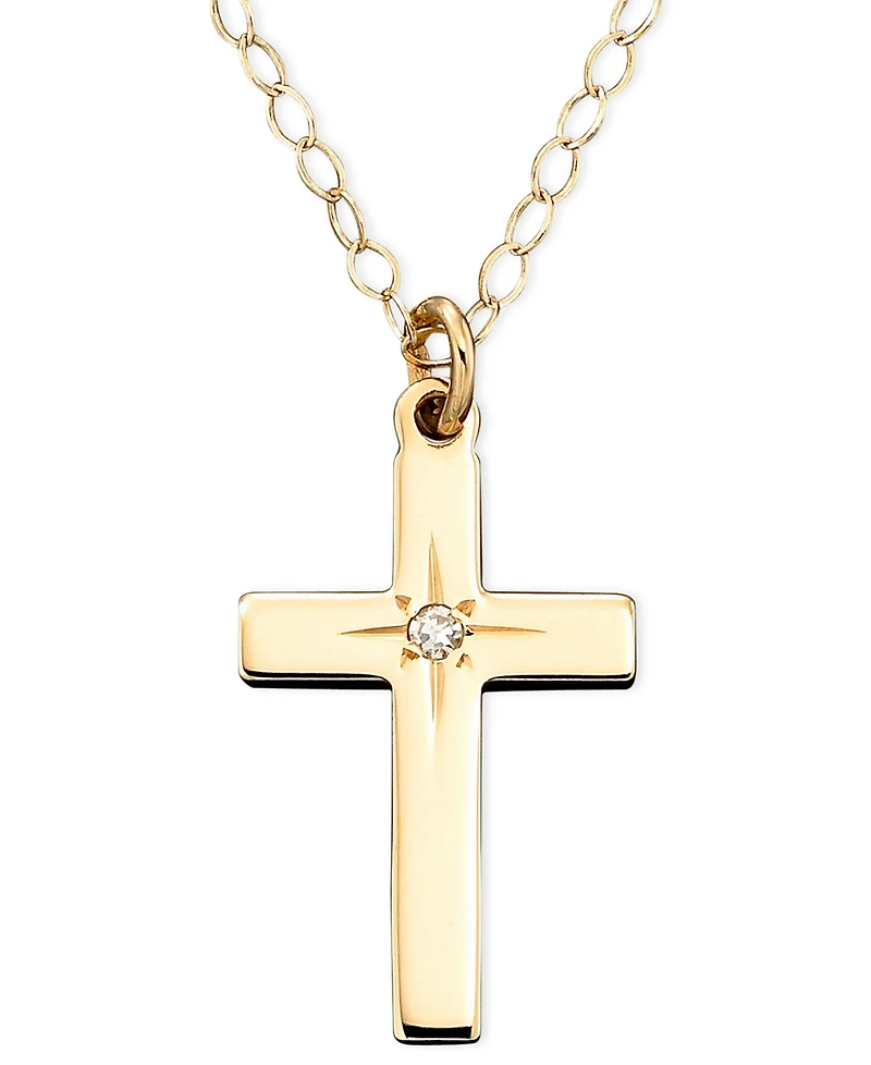 Children's 15" Diamond Accent Cross Pendant in 14k Gold