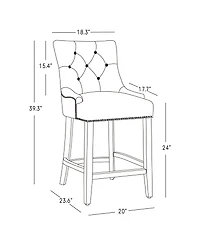 24" Linen Tufted Buttons Upholstered Wingback Counter Stool (Set of 2)