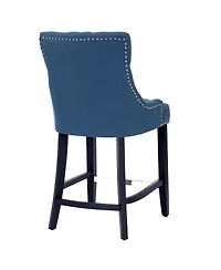 24" Linen Fabric Tufted Buttons Upholstered Wingback Counter Stool